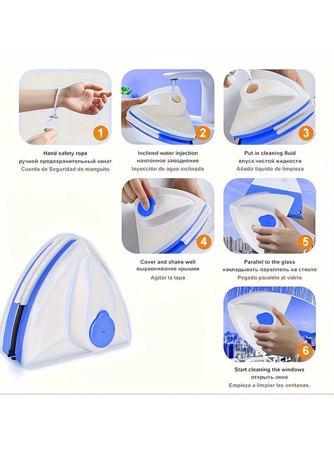 منظف الزجاج المغناطيسي ذو الوجهين قابل للتعديل بقوة خالية من الخطوط أبيض أزرق - Image 4